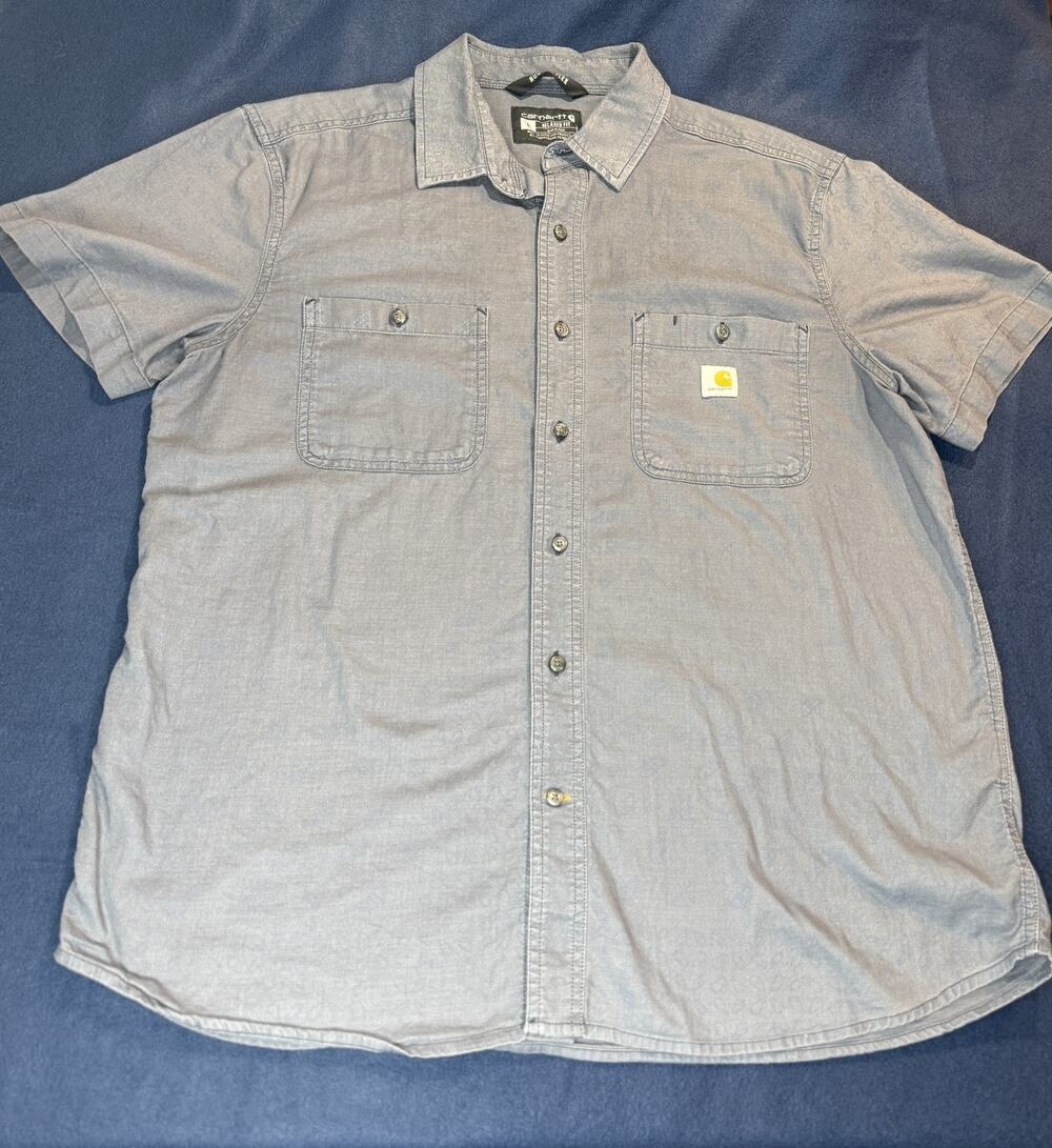 Carhartt Button Down Shirt Men Large Gray Rugged Flex Relaxed Fit TW6403-M